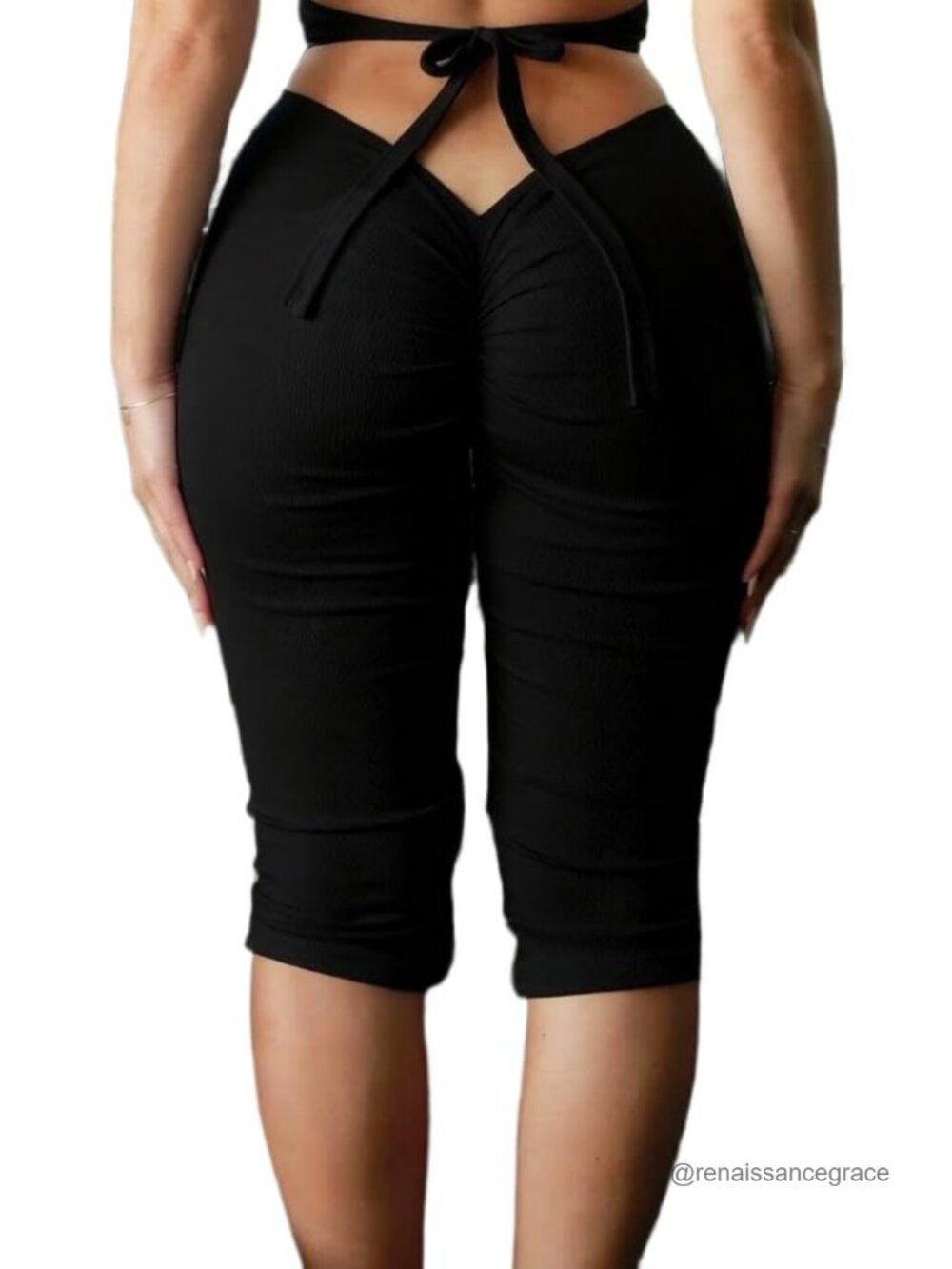 Ribbed Scrunch Butt Lifting Capri Leggings High Waist V-Back Cropped Pants